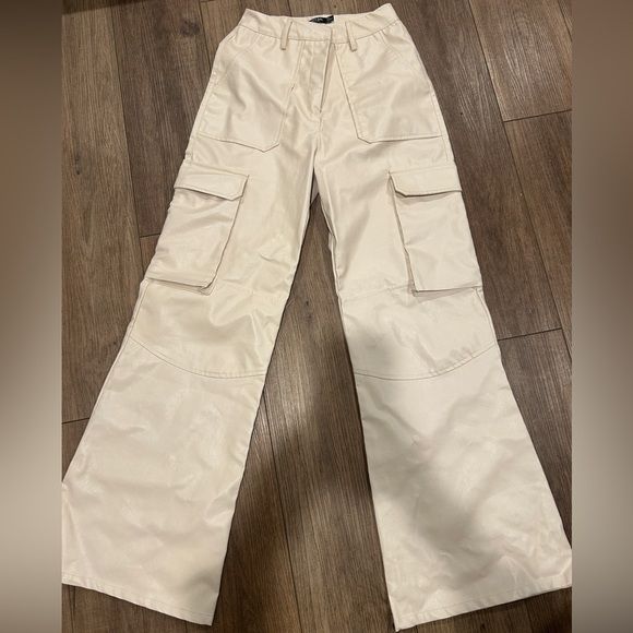 Nasty Gal Pants - Nasty Gal faux cream color cargo pants size 4